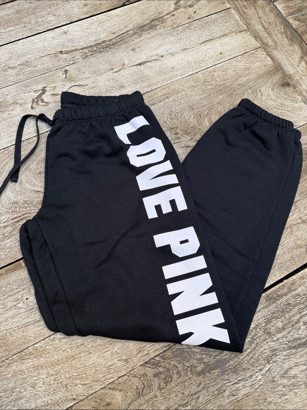 NEW PINK 'LOVE PINK' Black Sweatpants Joggers with White Logo